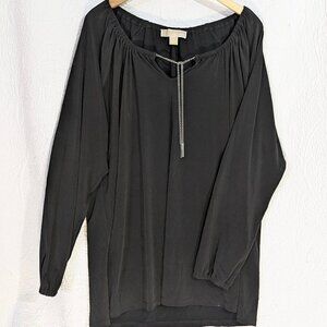 MICHAEL Michael Kors Chain Scoop Neck Peasant Blouse – Black, Boho, Size XL